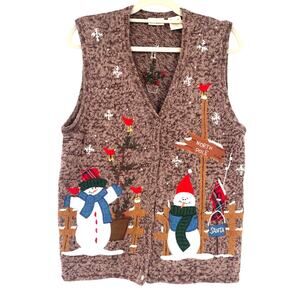 Bobbie Brooks Christmas Snowman Vest Sz 14/16W Cardinal Ugly Holiday Kitsch